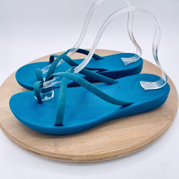 FitFlop Shimma Sandals Womens 7 Blue Rubber Slip On Recovery Slides - Picture 5 of 11